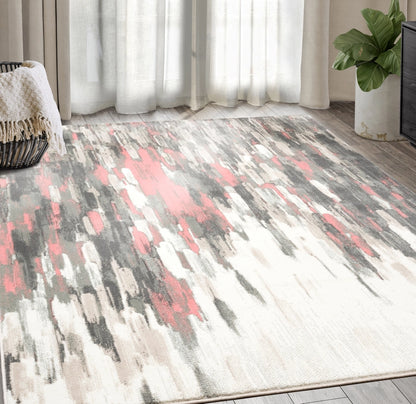 Contemporary Cream and Pink Abstract Rug