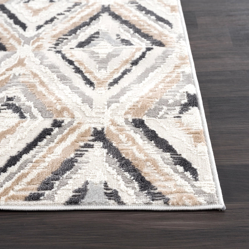 Contemporary Geometric Grey Diamond Rug
