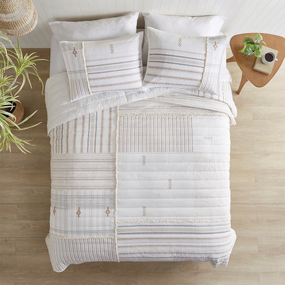 Salar 3 Piece Printed Cotton Quilt Set with Trims