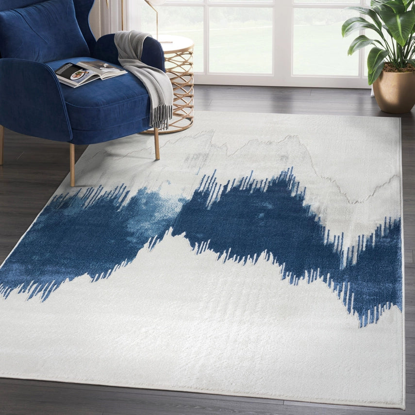 Abstract Mountain Grey Blue Area Rug