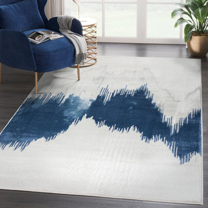 Abstract Mountain Grey Blue Area Rug
