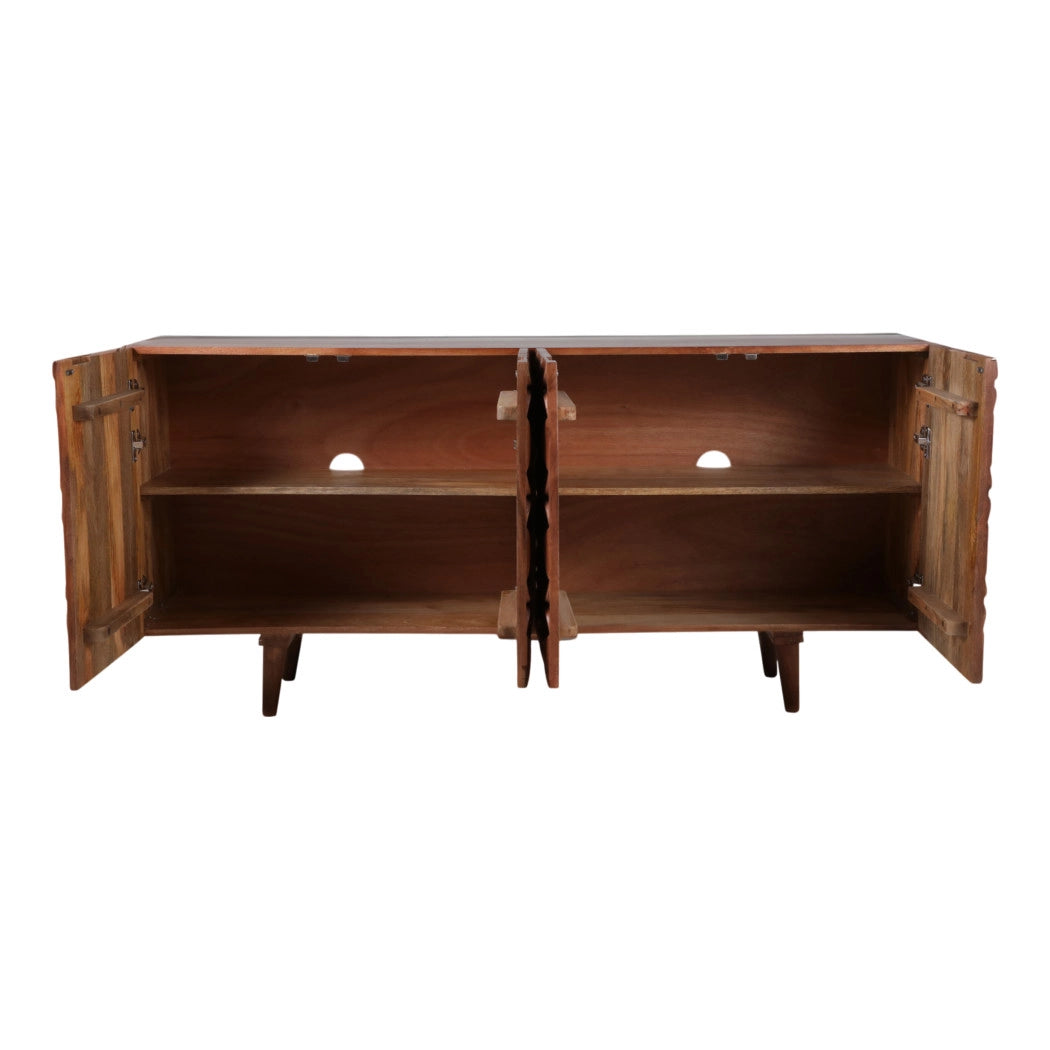 Wood Geometric Carved Front Finish Cabinet - Mango Brown