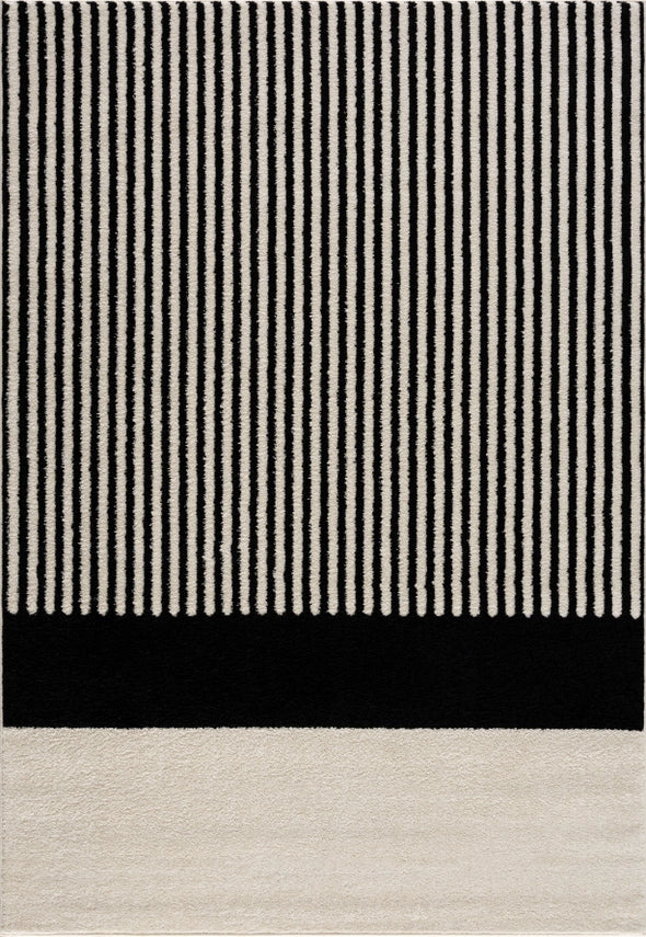 Cream Black Lines Color Block Rug