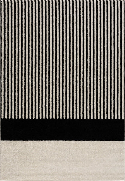Cream Black Lines Color Block Rug