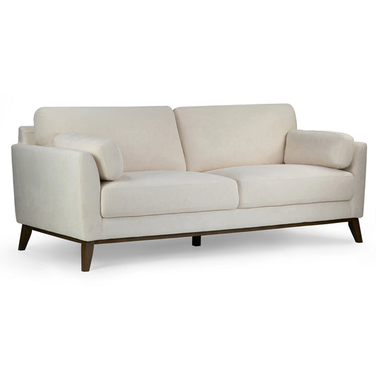 Birre Beige Micro Boucle Fabric Sofa with Walnut Wood Legs