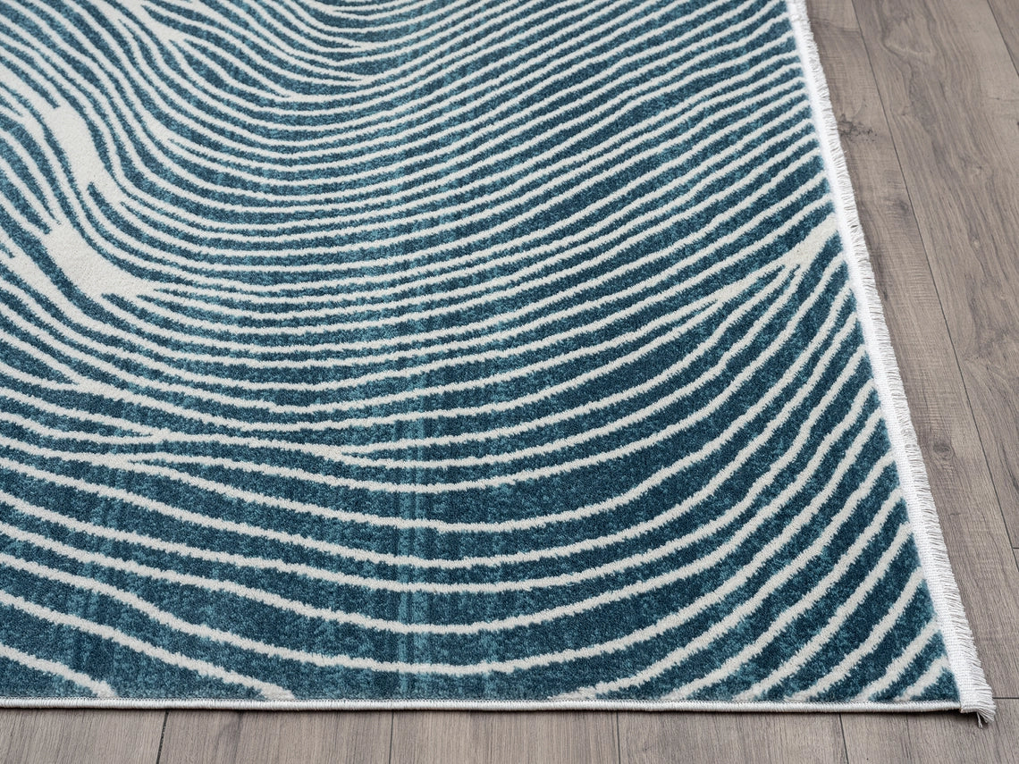 Contemporary Blue Cream Swirl Rug
