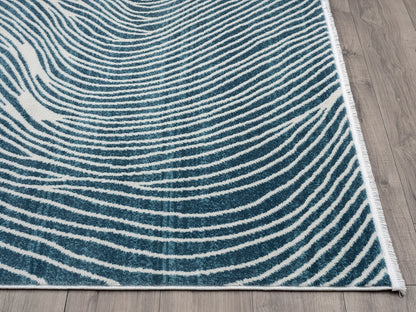 Contemporary Blue Cream Swirl Rug