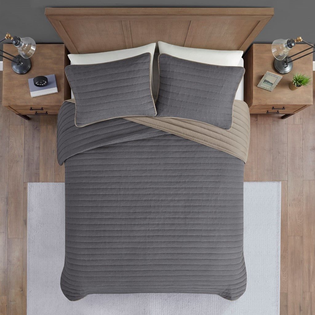 Franklin 3 Piece Crinkled Microfiber Quilt Set