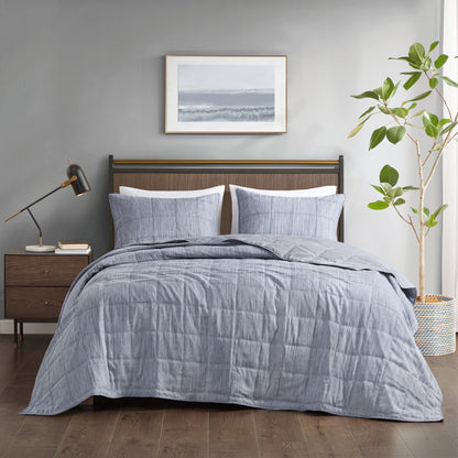 Guthrie 3 Piece Striated Cationic Dyed Oversized Quilt Set