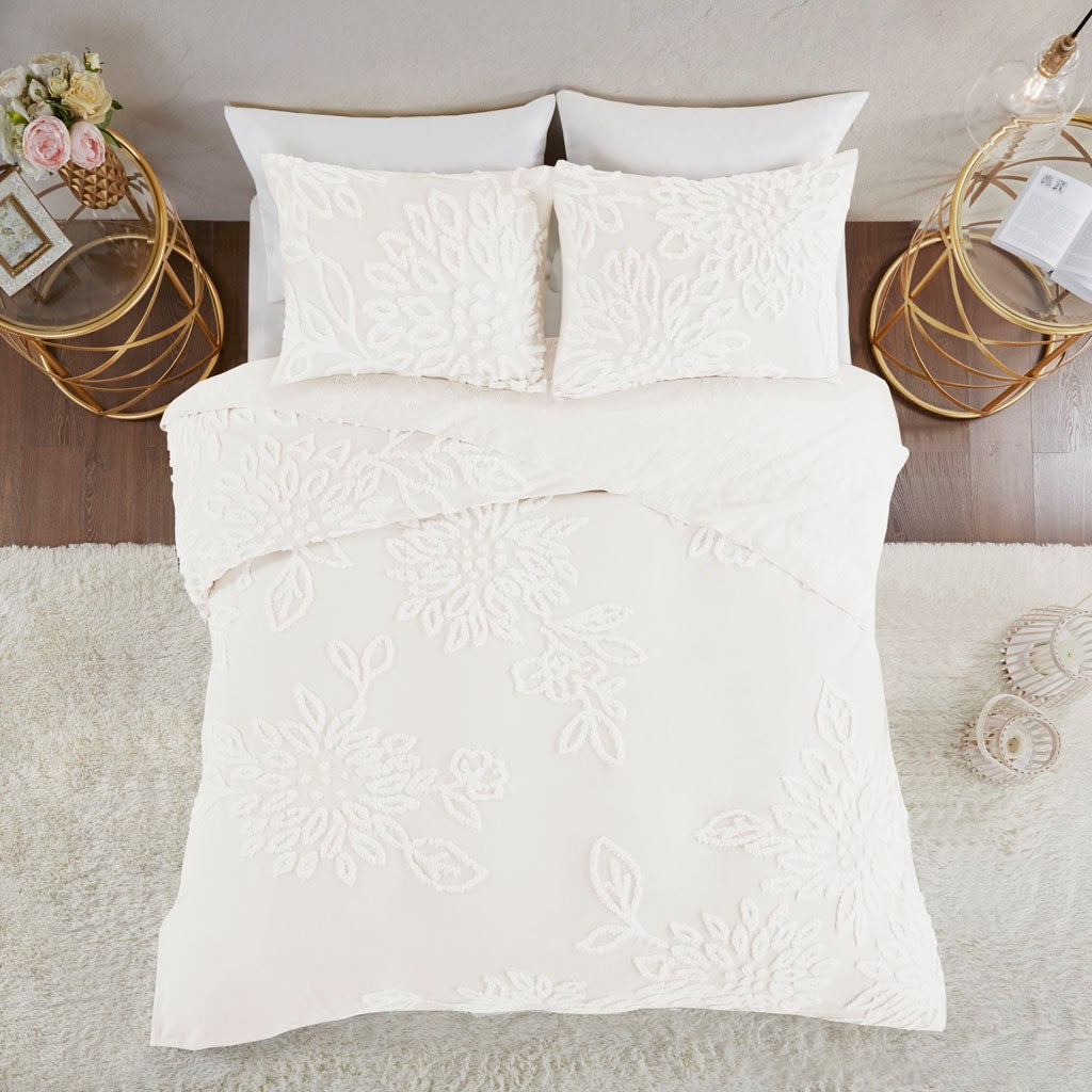 Veronica 3 Piece Tufted Cotton Chenille Floral Coverlet Set