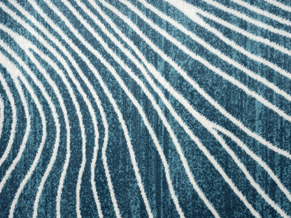Contemporary Blue Cream Swirl Rug