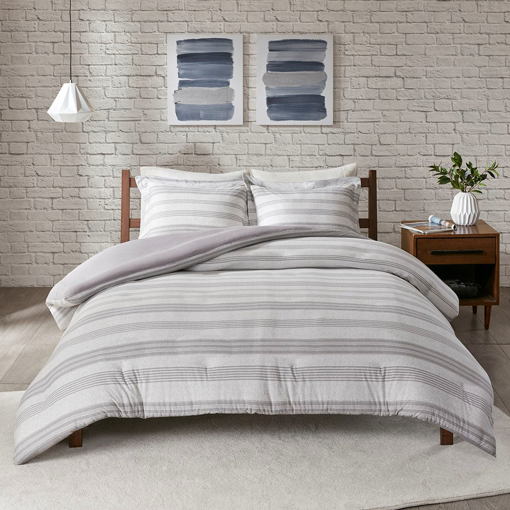 Cole Stripe Print Ultra Soft Cotton Blend Jersey Knit Duvet Cover Set