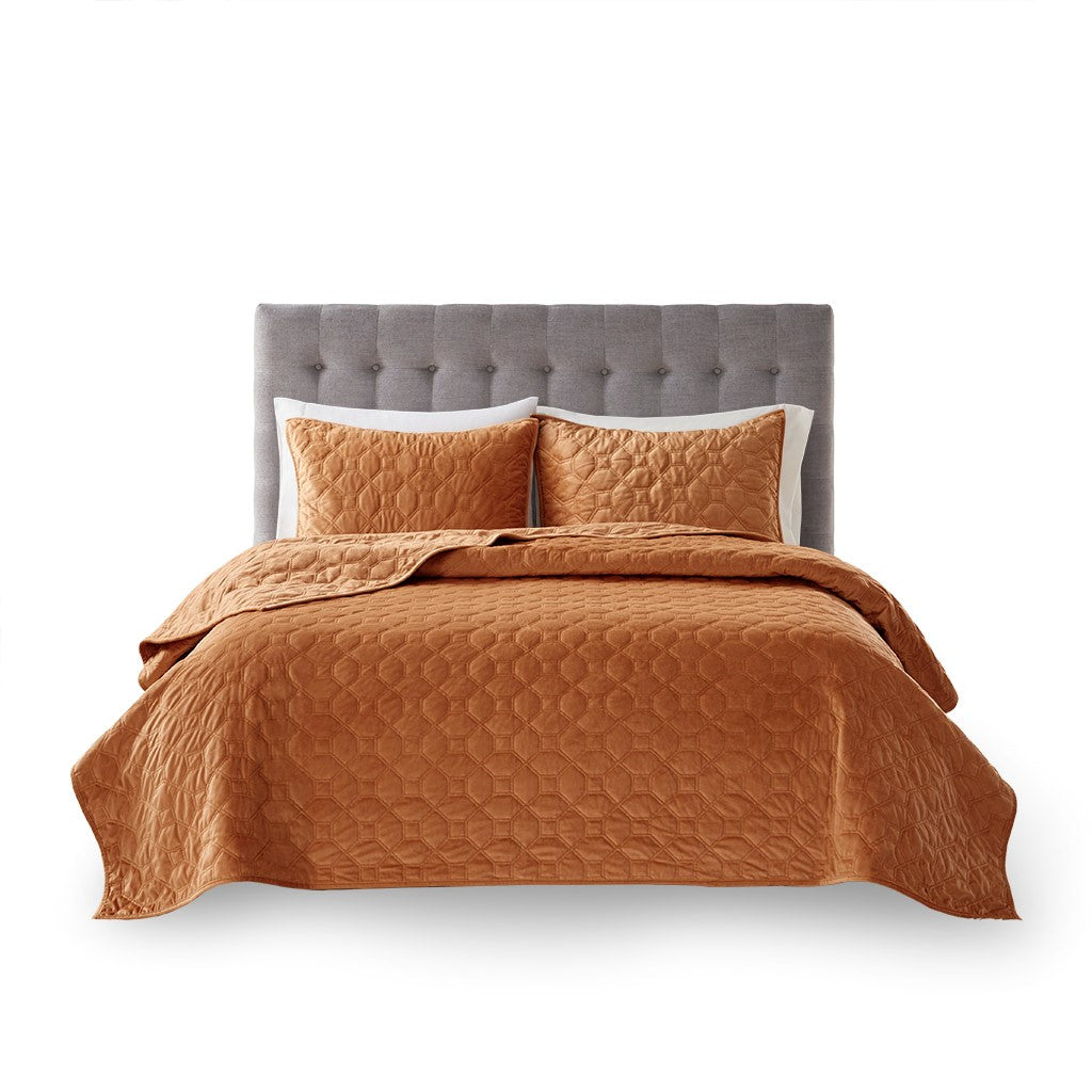 Harper Faux Velvet Reversible 3 Piece Coverlet Set
