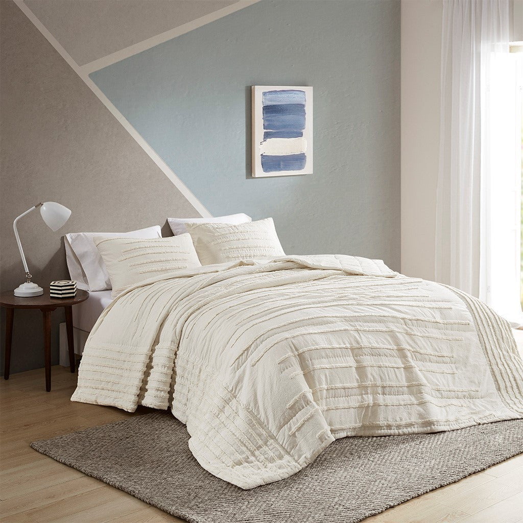 Mercer 3 Piece Cotton Quilt Set with Chenille Trims