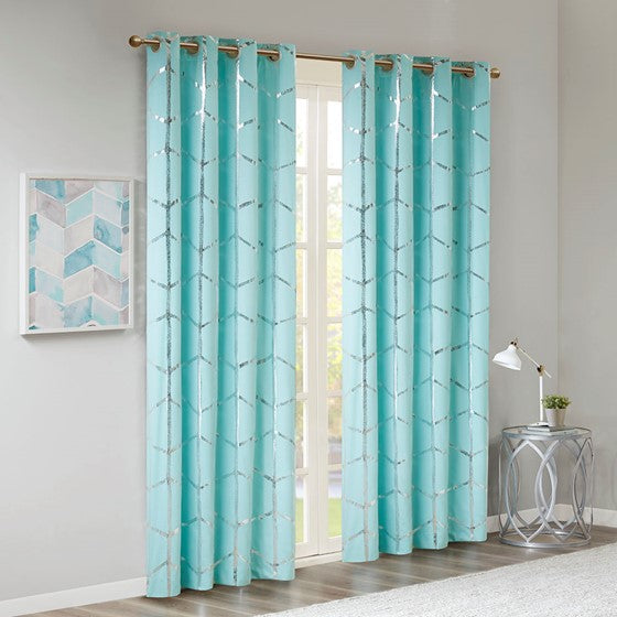 Raina Total Blackout Metallic Print Grommet Top Curtain Panel