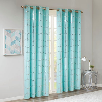 Raina Total Blackout Metallic Print Grommet Top Curtain Panel