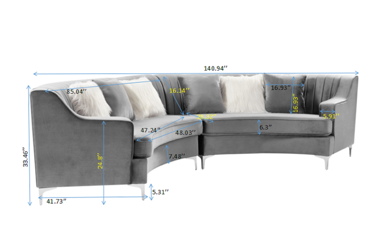 Velvet Curved Oversized Sofa for Living Room