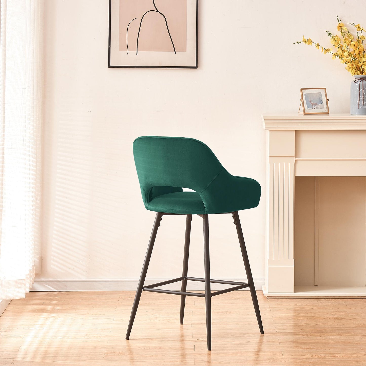 Set of 2 Velvet Green Counter Stools