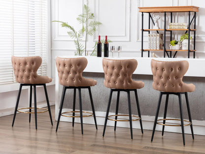 Set of 2 29" Modern Leather Tufted Swivel Bar Stools