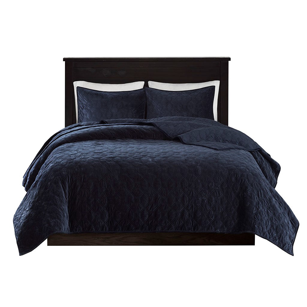 Harper Faux Velvet Reversible 3 Piece Coverlet Set