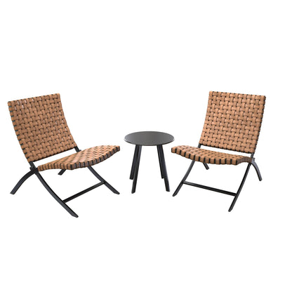 3 Piece Rattan Patio Set Furniture Foldable Wicker Lounger Chairs and Coffee Table Set