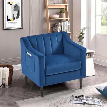 Modern velvet fabric single person sofa side chair with solid wood legs, used in bedroom, living room and office.