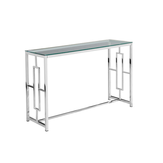 SILVER METAL/GLASS CONSOLE TABLE, KD