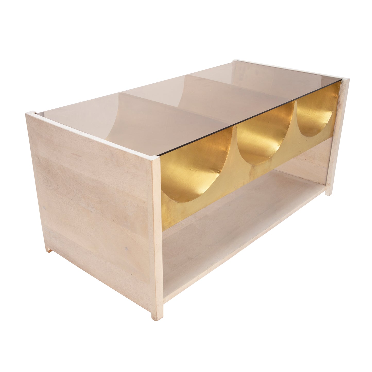 WOODEN 39" COCKTAIL TABLE, GOLD / WHITE WASH