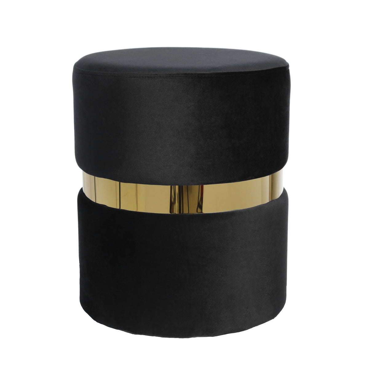 VELVET OTTOMAN W/ GOLD BELT, BLACK