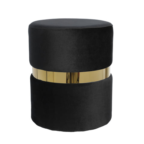 VELVET OTTOMAN W/ GOLD BELT, BLACK