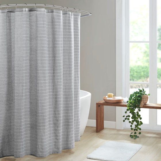 Alder Texture Striped 100% Recycled Fiber Antimicrobial Woven Shower Curtain