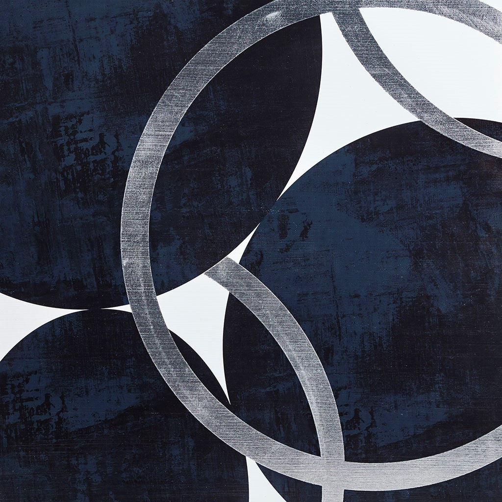 Celestial Orbit Navy Gel Coated and Silver Foil Canvas