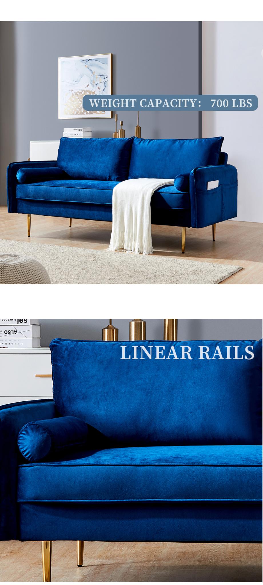 Velvet Fabric sofa with pocket-71‘’Blue