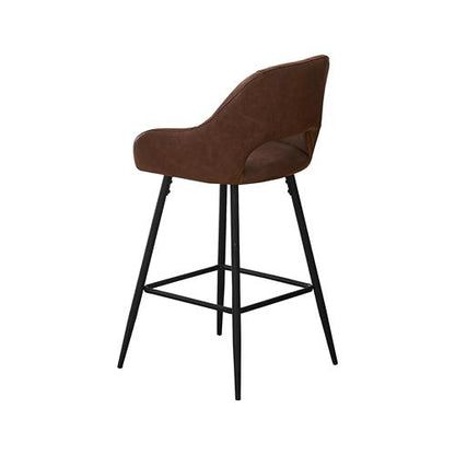 Set of 2 Leather Brown Breakfast Dining Bar Stools
