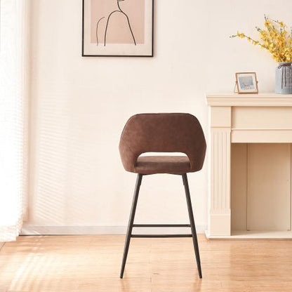 Set of 2 Leather Brown Breakfast Dining Bar Stools