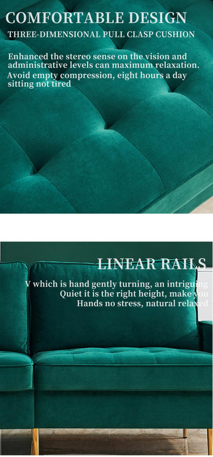 Modern Velvet fabric sofa 71" - Emerald