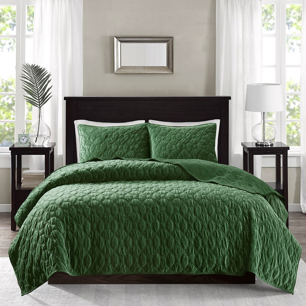 Harper Faux Velvet Reversible 3 Piece Coverlet Set
