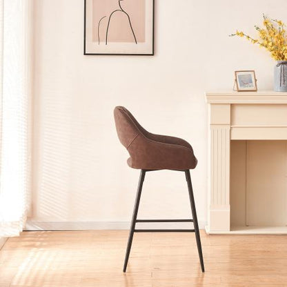 Set of 2 Leather Brown Breakfast Dining Bar Stools