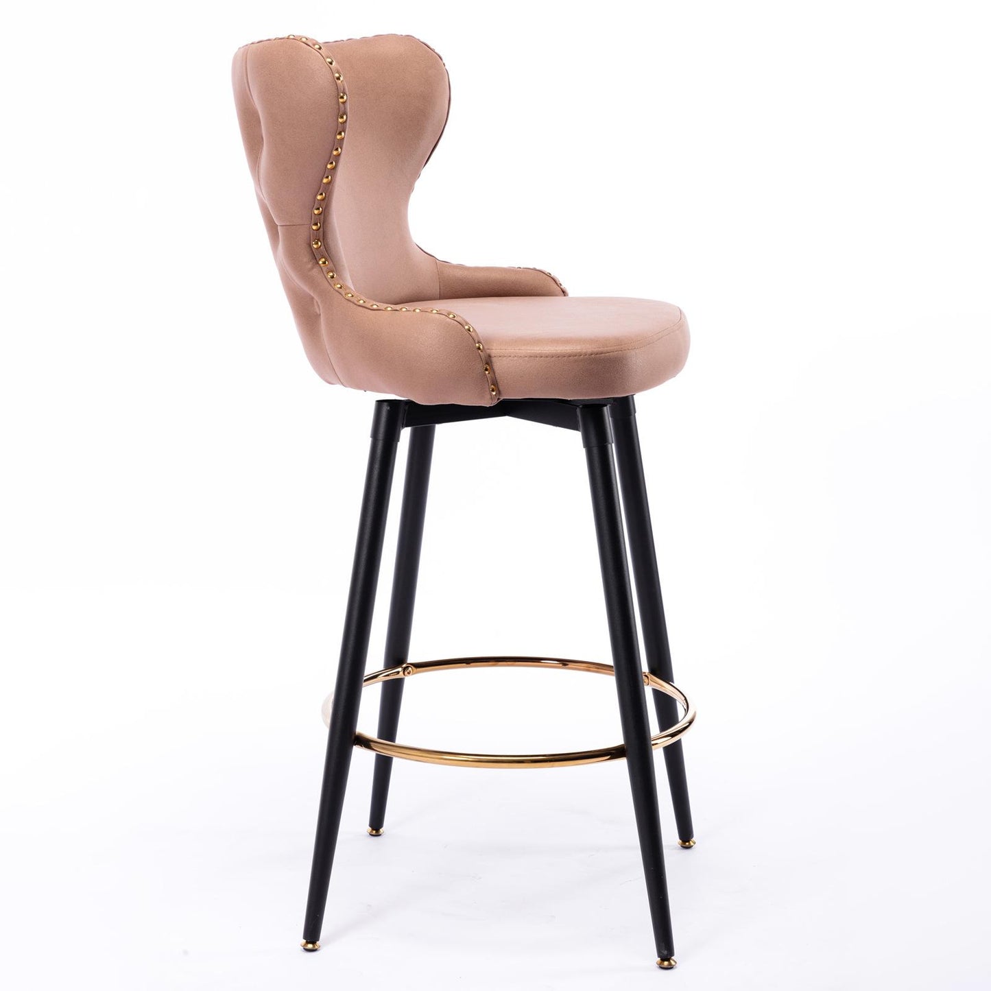 Set of 2 29" Modern Leather Tufted Swivel Bar Stools