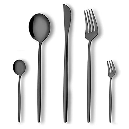 Mirror Modern Flatware Set for 4, 20-Piece Stainless Steel Silverware Set, LaienLife Unique Utensils with Long Forks Spoons and Knives Sets, Great for Home and Restaurant, Dishwasher Safe - Silver