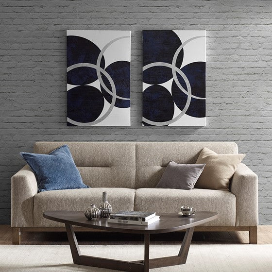 Celestial Orbit Navy Gel Coated and Silver Foil Canvas