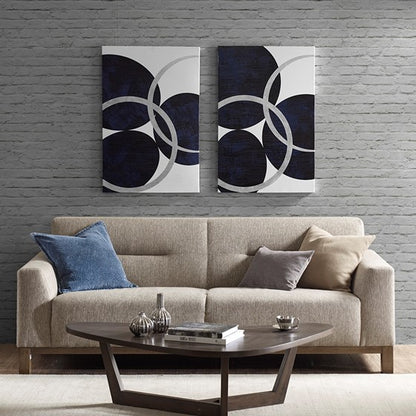 Celestial Orbit Navy Gel Coated and Silver Foil Canvas