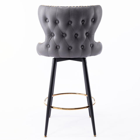 Set of 2 29" Modern Leather Tufted Swivel Bar Stools