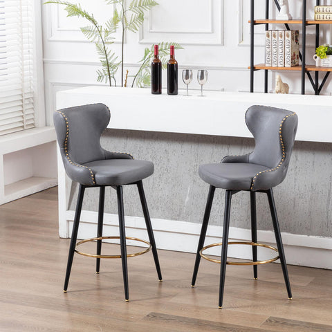 Set of 2 29" Modern Leather Tufted Swivel Bar Stools