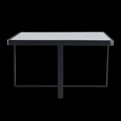 Minimalism Square coffee table，Black metal frame with sintered stone tabletop