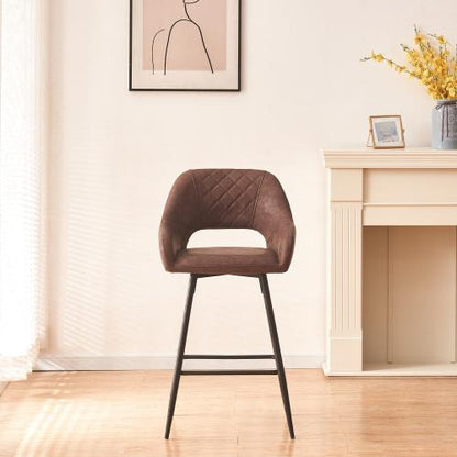 Set of 2 Leather Brown Breakfast Dining Bar Stools