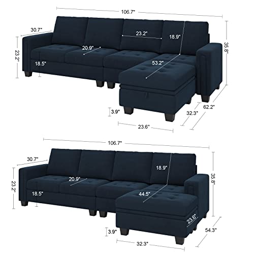 Velvet Reversible Sectional Sofa with Chasie Convertible Couch Storage Ottoman L Shaped 4-seat Green