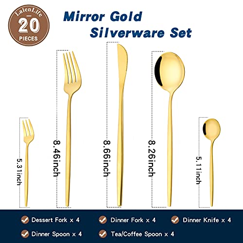 Mirror Modern Flatware Set for 4, 20-Piece Stainless Steel Silverware Set, LaienLife Unique Utensils with Long Forks Spoons and Knives Sets, Great for Home and Restaurant, Dishwasher Safe - Silver