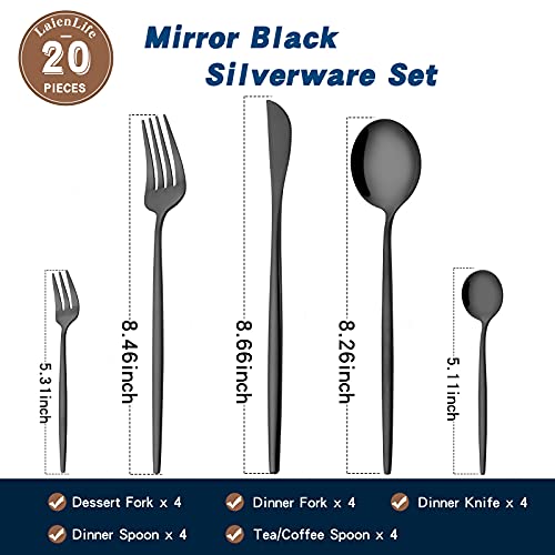 Mirror Modern Flatware Set for 4, 20-Piece Stainless Steel Silverware Set, LaienLife Unique Utensils with Long Forks Spoons and Knives Sets, Great for Home and Restaurant, Dishwasher Safe - Silver