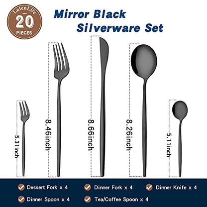 Mirror Modern Flatware Set for 4, 20-Piece Stainless Steel Silverware Set, LaienLife Unique Utensils with Long Forks Spoons and Knives Sets, Great for Home and Restaurant, Dishwasher Safe - Silver